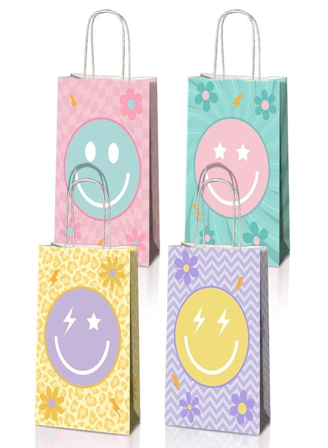 JOYGATHER 24 Pcs Smile Face Party Favors Bags with Handles, Pastel Goodie Bags, Gift Bags, Candy Bags with 4 Different Types, Groovy Kraft Paper Bags for Birthday Party Supplies Baby Shower Decorations - Image 1